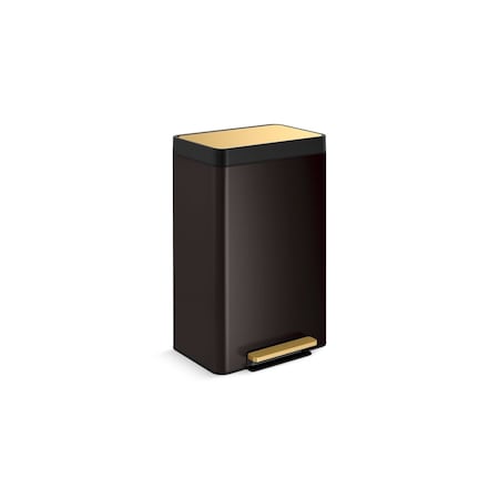 Kohler 13-Gallon Stainless Steel Step Trash Can In Black Stainless & Moderne Brushed Brass 20940-BSB